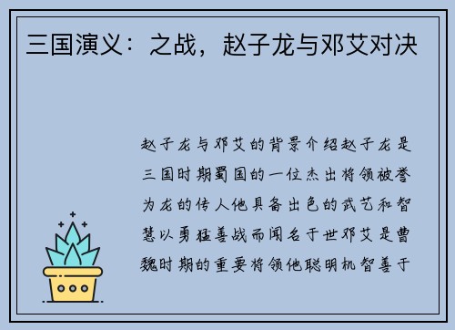 三国演义:之战,赵子龙与邓艾对决